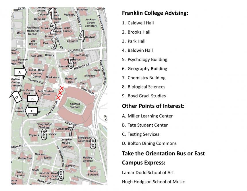 Map of Franklin College Advising Locations